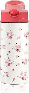 12oz Pink Florals Insulated Water Bottle with Straw & Handle – Stainless Steel Kids Bottle for School, Leak-Proof, Double-Wall Vacuum Insul...