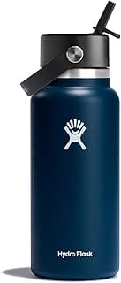 Hydro Flask Water Bottle - Insulated Stainless Steel - Wide Straw Lid, Non Spill, Leakproof in 32 Oz Indigo Blue