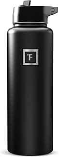 IRON °FLASK Camping & Hiking Hydration Flask with Straw, Wide Mouth Insulated Stainless Steel Sports Water Bottle - 40 oz Midnight Black