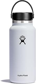 Hydro Flask Water Bottle - Insulated Stainless Steel - Wide Mouth Flex Lid, Non Spill, Leakproof and Refillable in 32 Oz White